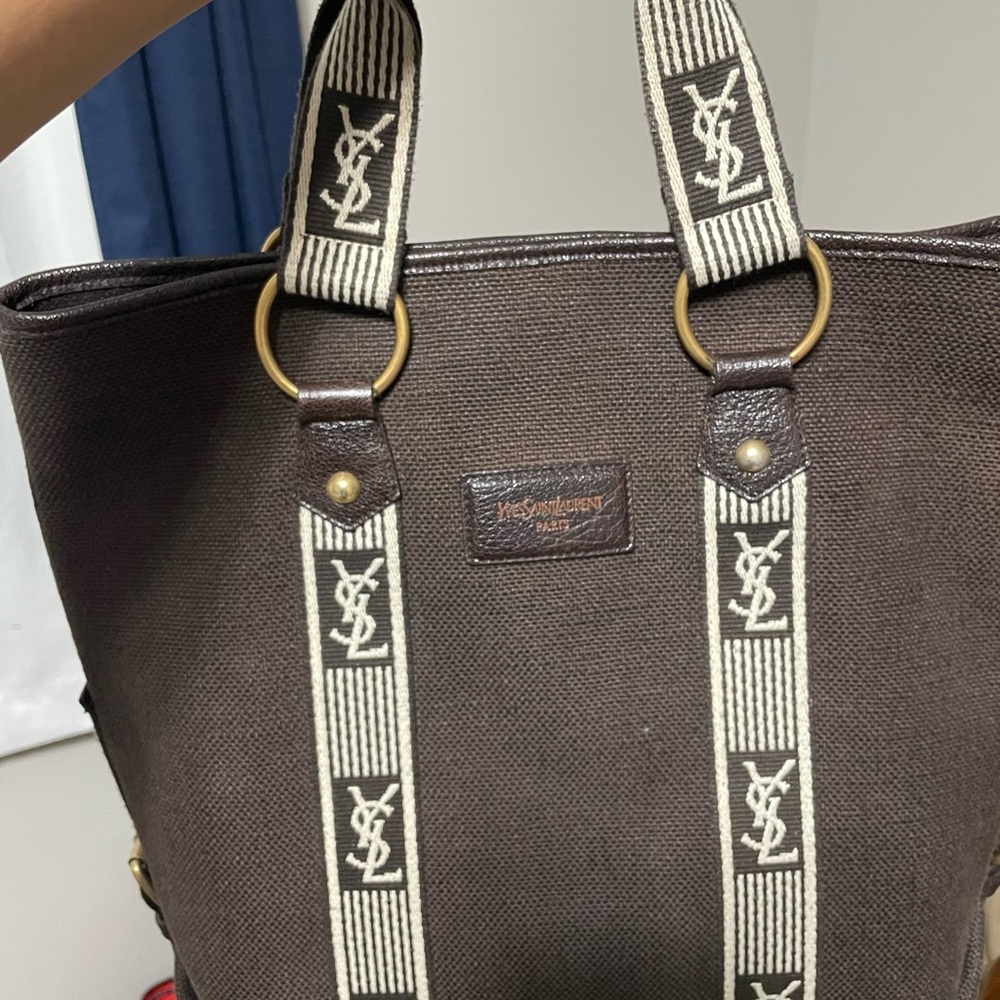 Yves Saint Laurent Dark Brown Tote with Logo Straps